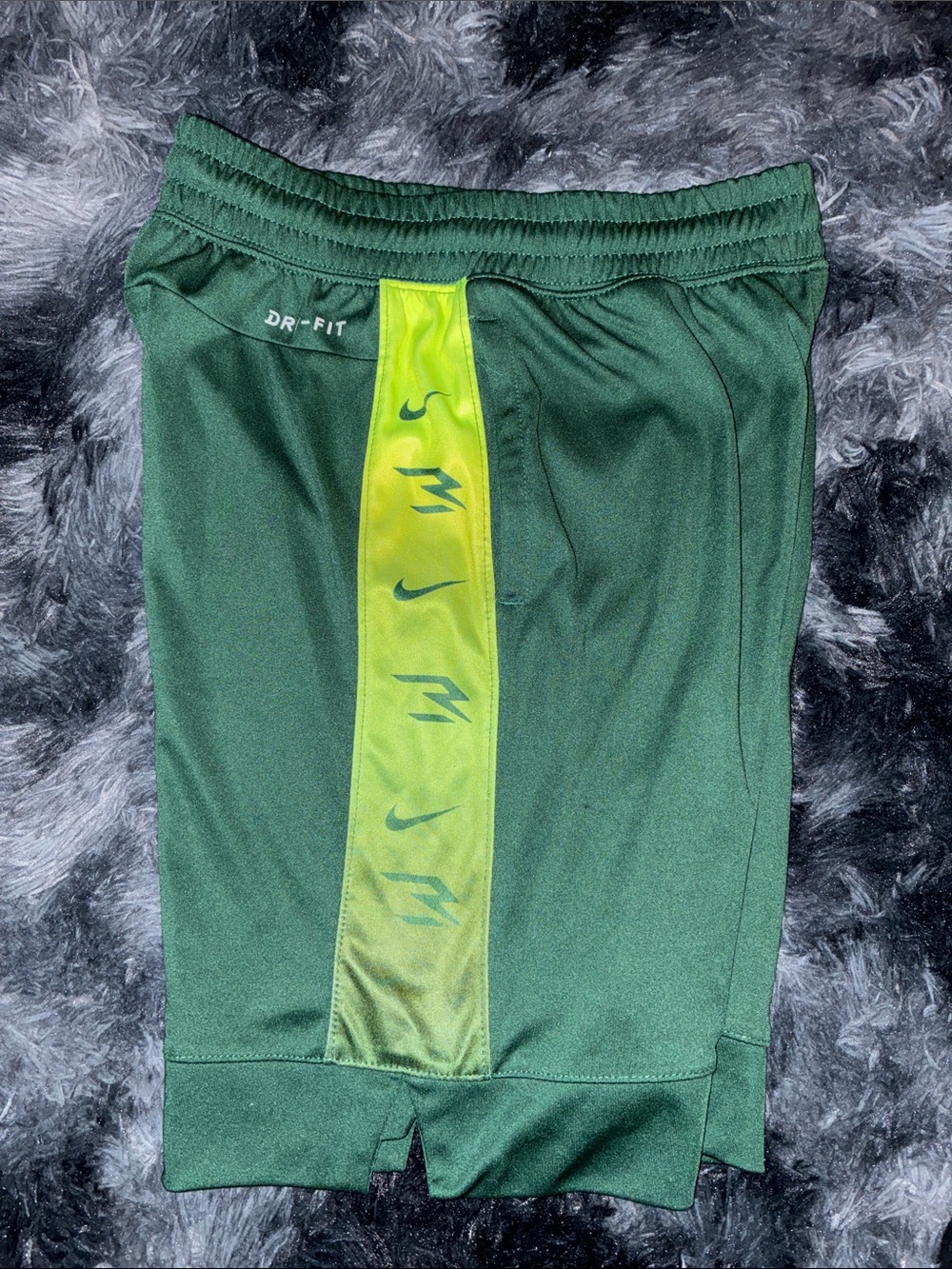 Nike Green Athletic Shorts with Lime Stripe - Kids boys med dri-fit 10-12